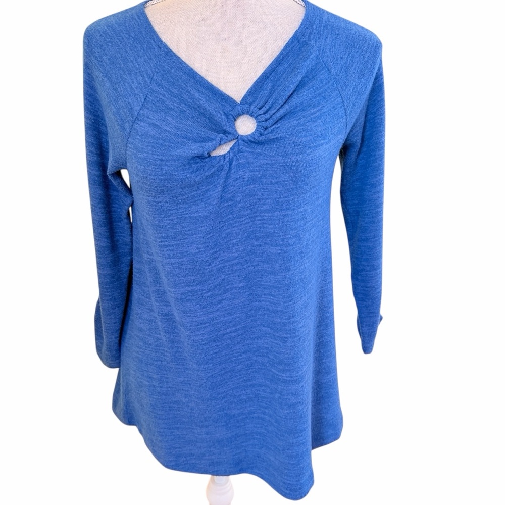 Soft Surroundings Blue Long Sleeve Top with Circle Detail XS